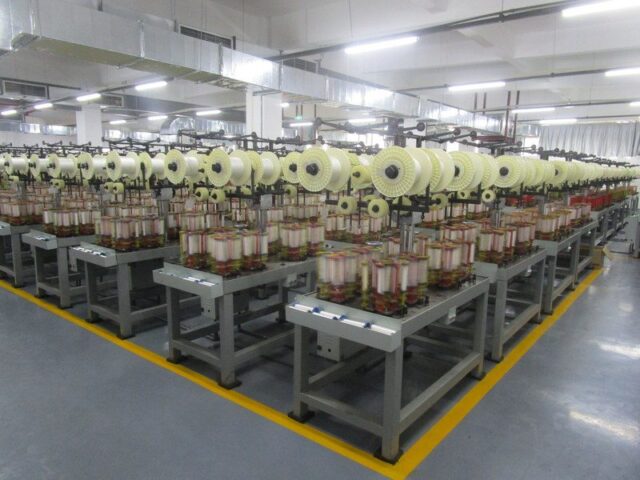 Rows of winding machines spooling fishing line
