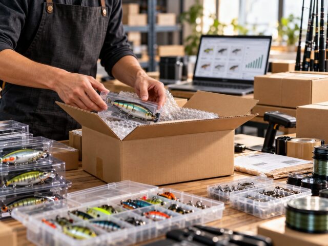Packing hard baits into a carton for an export order